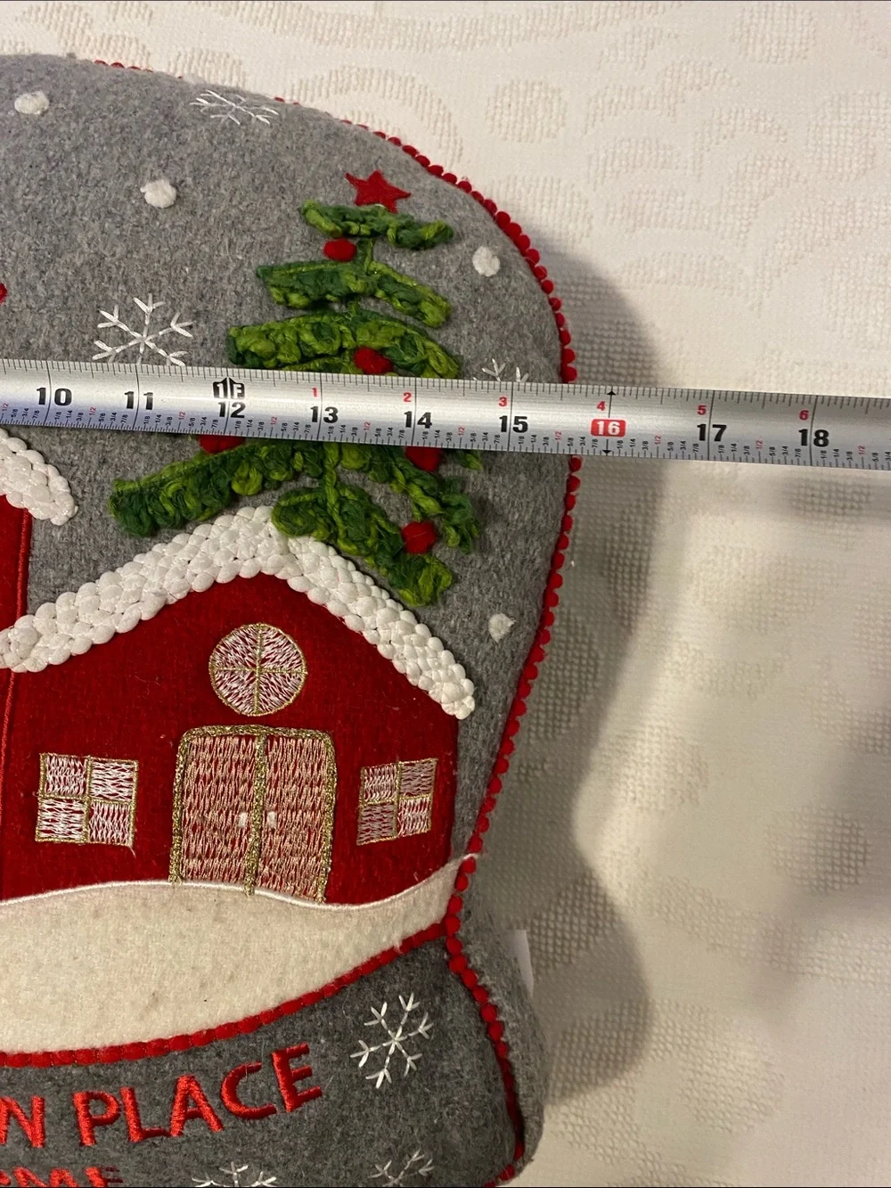 Isaac Mizrahi Gray and Red Holiday Village Pillow